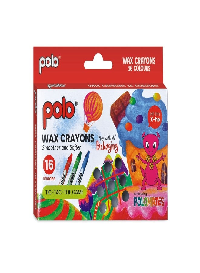 polo Wax Crayons 16 Vibrant Shades - 75mm Long | Pack of 5 | Non-Toxic, Smooth & Break-Resistant Crayons for Kids, School & Art Projects